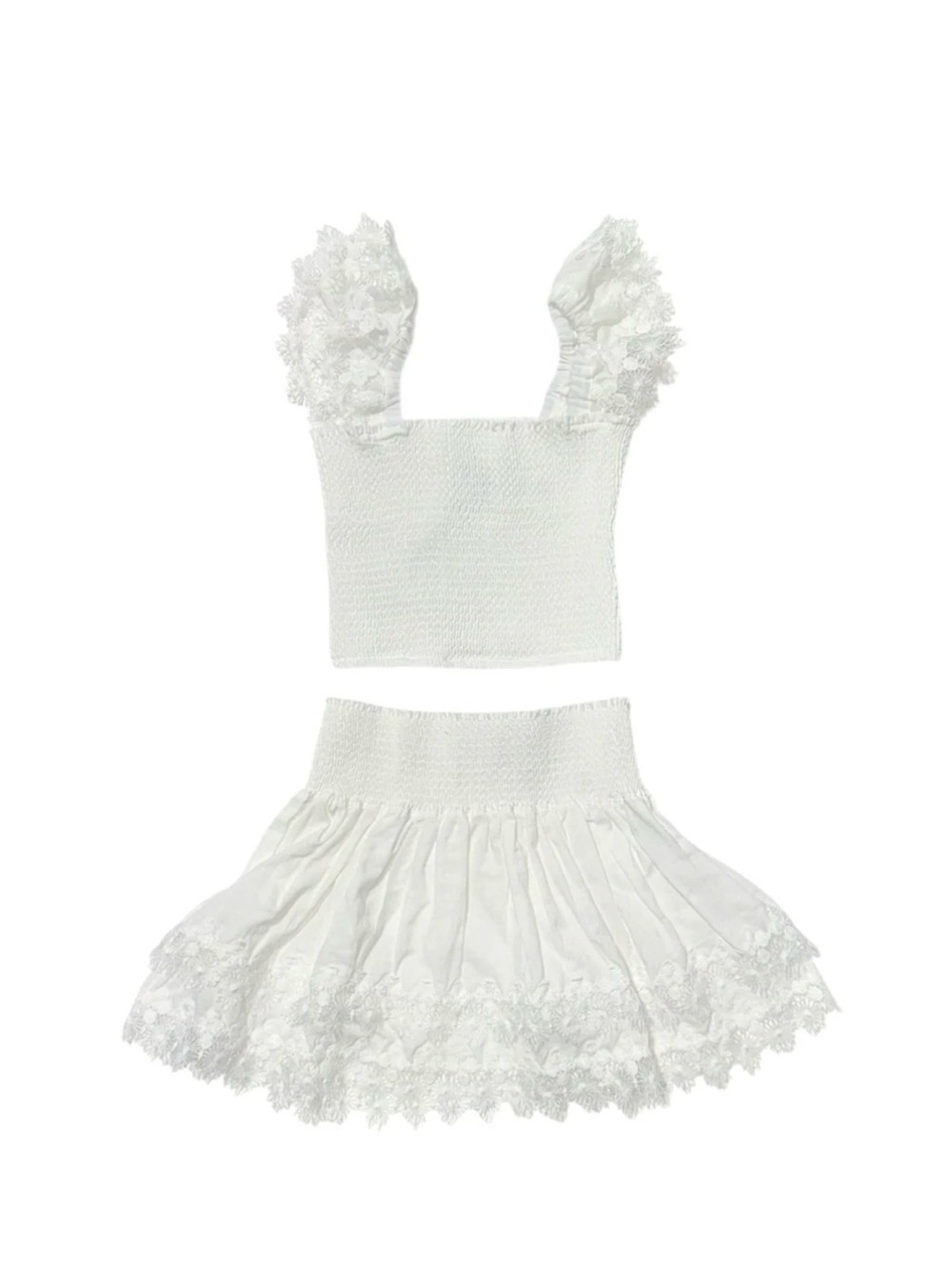 PEIXOTO white smocked lace skirt and top set